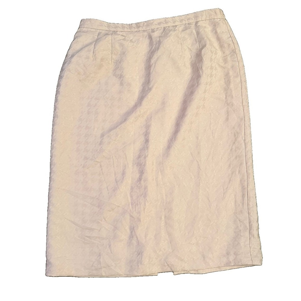 Vintage Women's 12W Ivory Houndstooth Jacquard Pencil Skirt Midi Lined